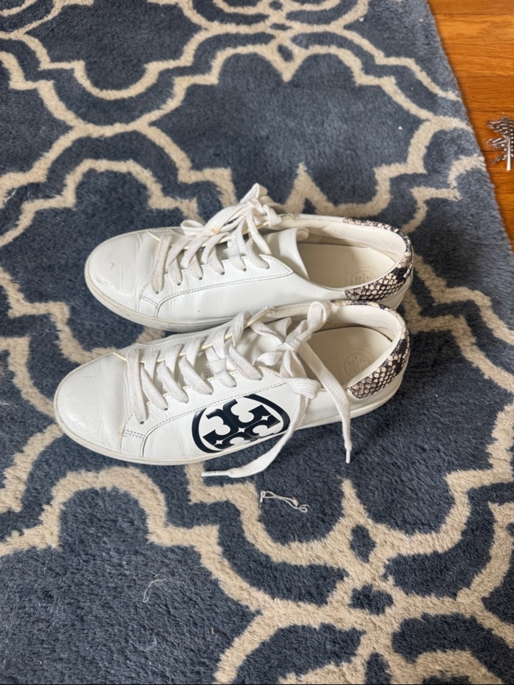 Tory Burch White Leather Sneakers with Black Logo